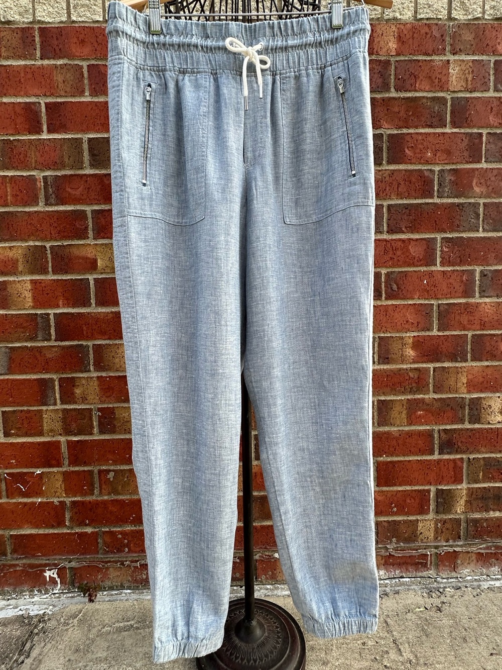 Athleta Linen Light Blue Elastic Waist Jogger Vacation City Coastal Beach Travel - Picture 4 of 13